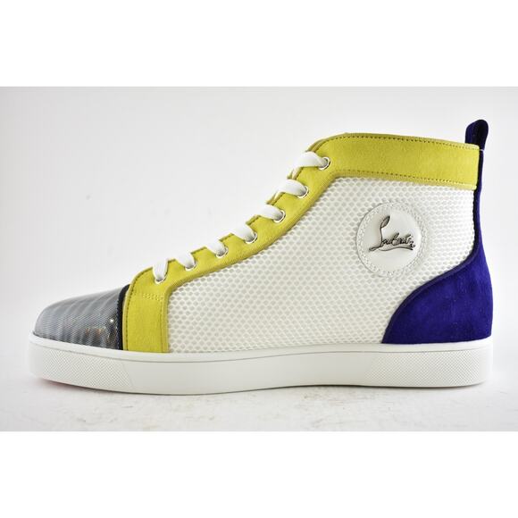 Christian Louboutin Mens Louis Orlato Flat White Yellow High Top Sneaker 44 11 - Picture 9 of 12